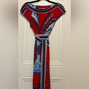 Red, Blue & White Paisley Dress with Tie